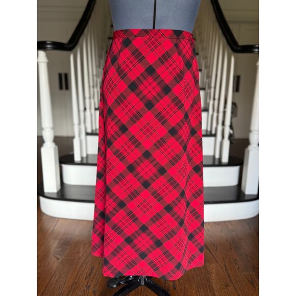 Coldwater Creek Maxi Red Plaid Tartan Skirt Christmas Holiday Party Winter 90s - Picture 3 of 12